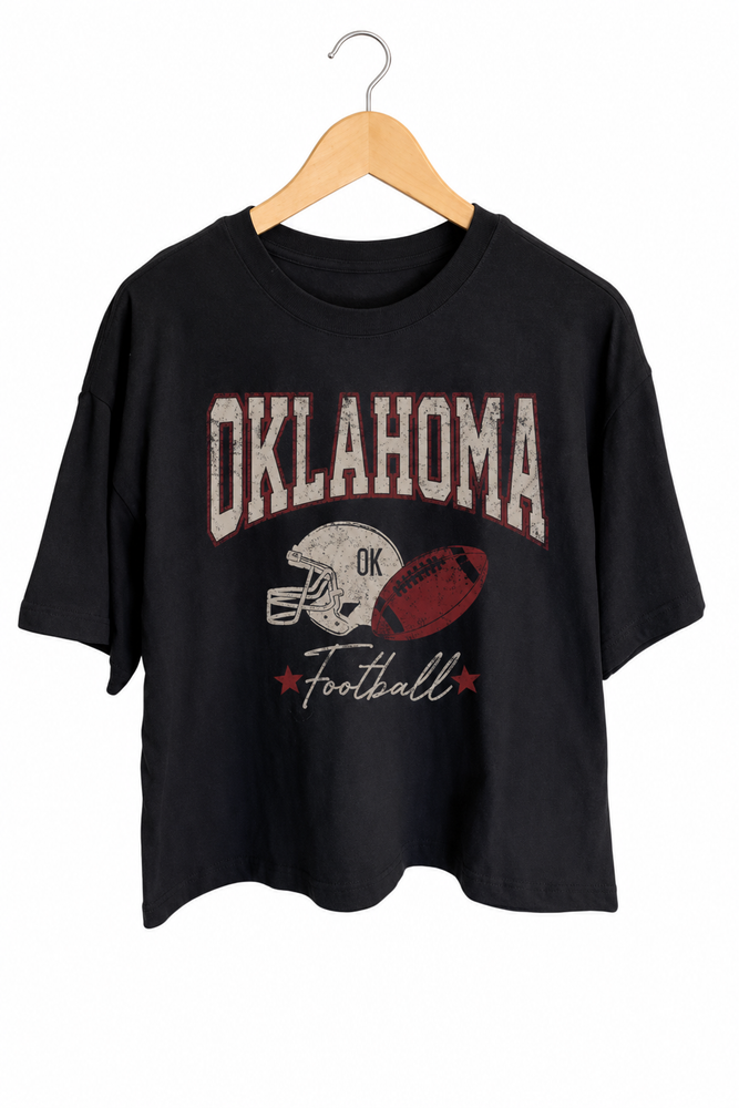 Oklahoma Football Graphic Long Crop Top on white background