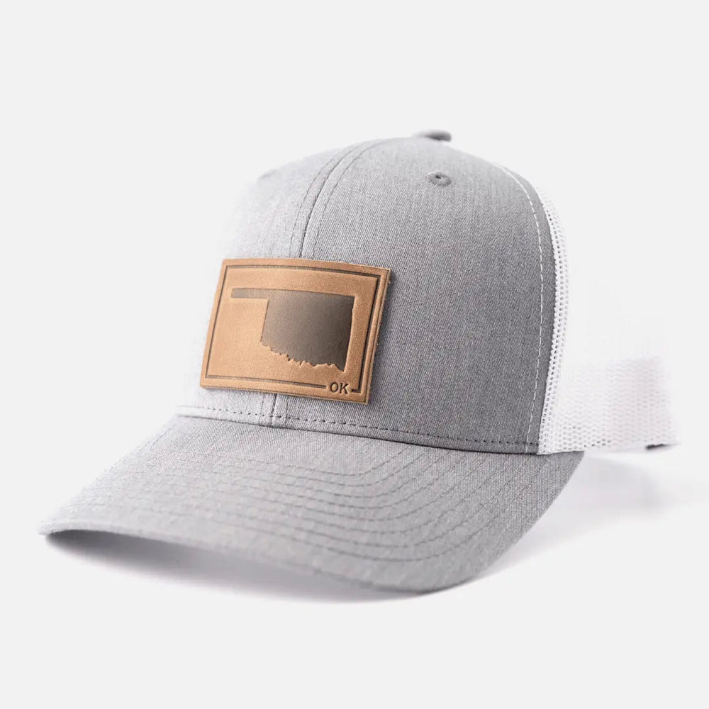 Oklahoma Silhouette Hat | Leather Patch Trucker Hat - LECCE