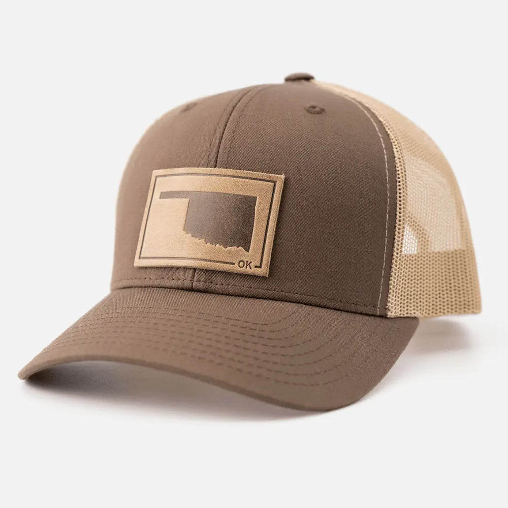 Oklahoma Silhouette Hat | Leather Patch Trucker Hat - LECCE