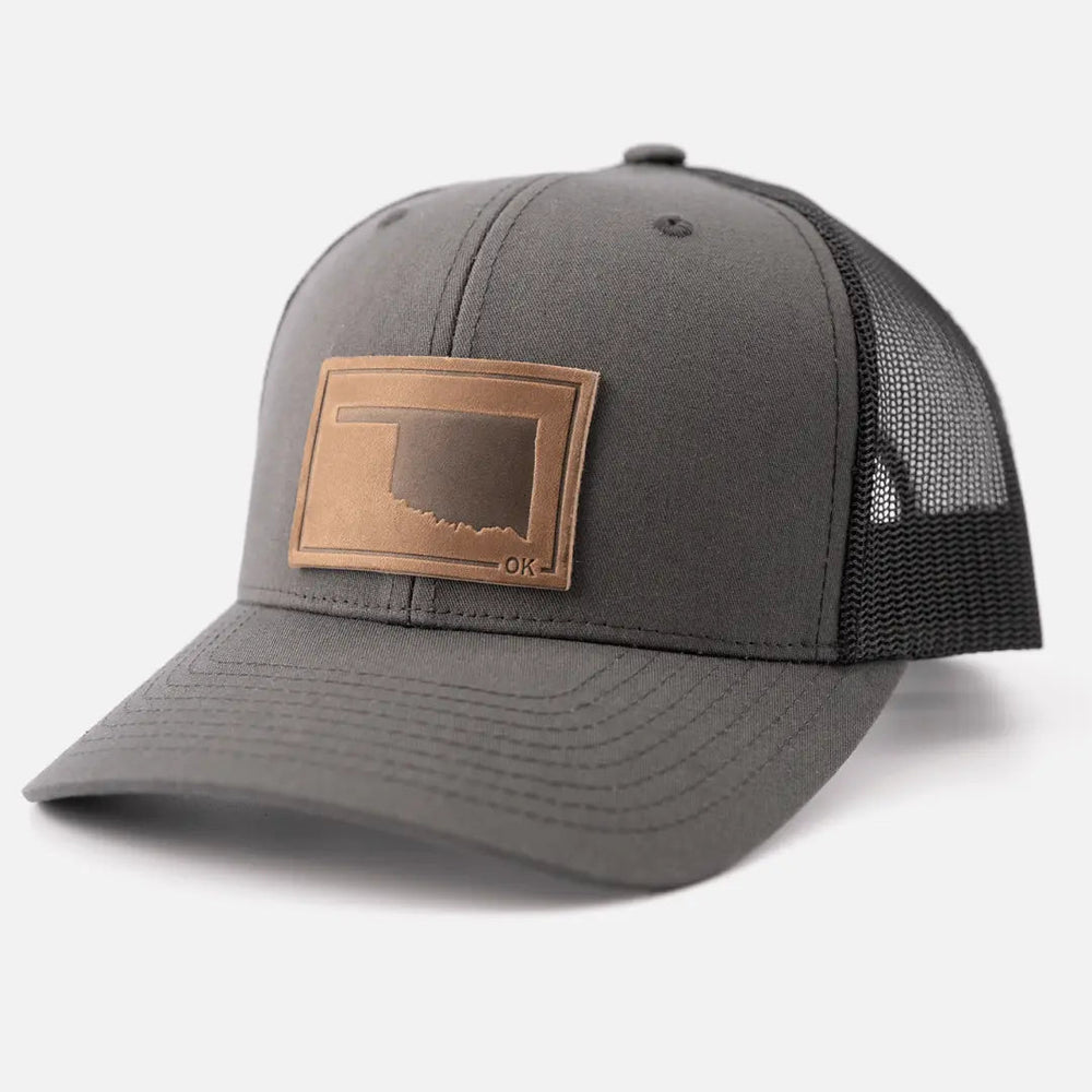 Oklahoma Silhouette Hat | Leather Patch Trucker Hat - LECCE