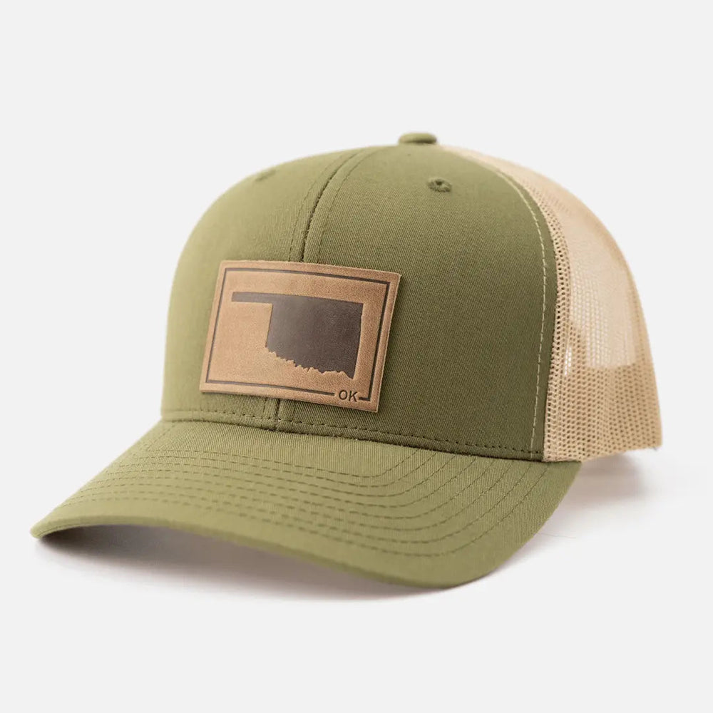 Oklahoma Silhouette Hat | Leather Patch Trucker Hat - LECCE