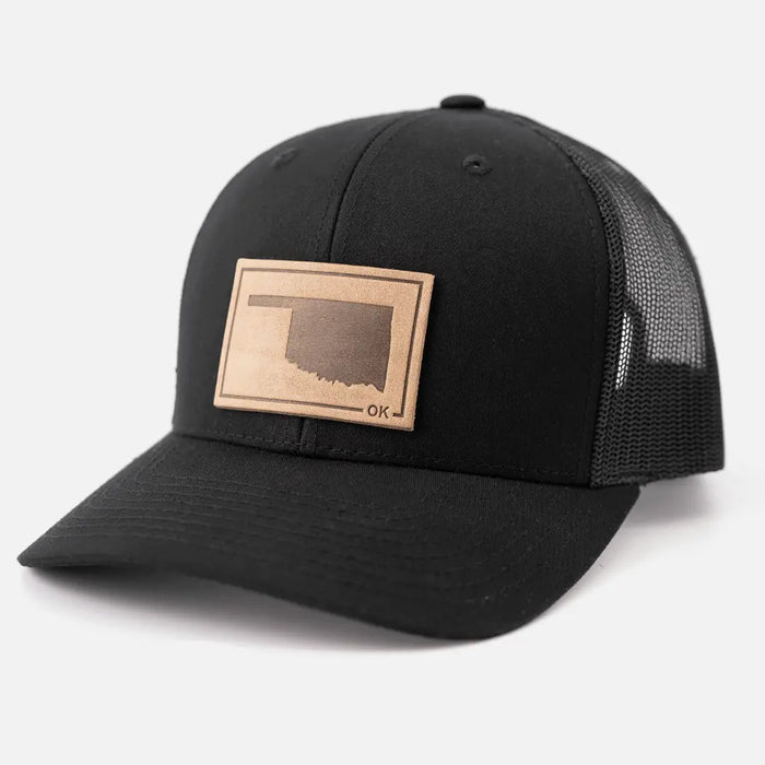 Oklahoma Silhouette Hat | Leather Patch Trucker Hat - LECCE