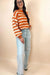 Orange Stripe Ribbed Trim Drop Shoulder Sweater - LECCE