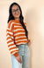 Orange Stripe Ribbed Trim Drop Shoulder Sweater - LECCE