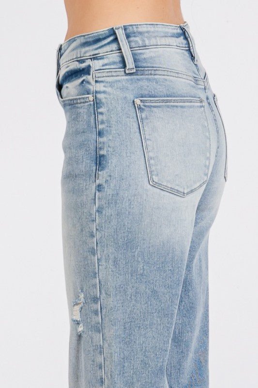 Petra High Rise Super Stretch Wide Leg Flare Jeans with Cuffed Hem - LECCE