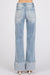 Petra High Rise Super Stretch Wide Leg Flare Jeans with Cuffed Hem - LECCE