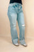 Petra High Rise Super Stretch Wide Leg Flare Jeans with Cuffed Hem - LECCE