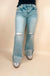 Petra High Rise Super Stretch Wide Leg Flare Jeans with Cuffed Hem - LECCE
