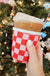 Pink and Red Checkered Iced Coffee Sleeve/Koozie - 16oz - LECCE
