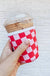 Pink and Red Checkered Iced Coffee Sleeve/Koozie - 16oz - LECCE
