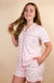 Pink Bowknot Printed Short Sleeve and Ruffled Shorts Valentines Pajama Set - LECCE