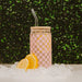 Pink Checkered 17 oz Can Glass w/ Straw and Lid - Decor - LECCE
