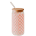 Pink Checkered 17 oz Can Glass w/ Straw and Lid - Decor - LECCE