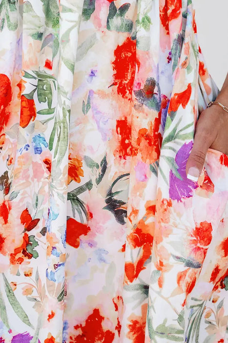 Pink Floral Double Ruffle Sleeve V Neck Mini Dress - LECCE