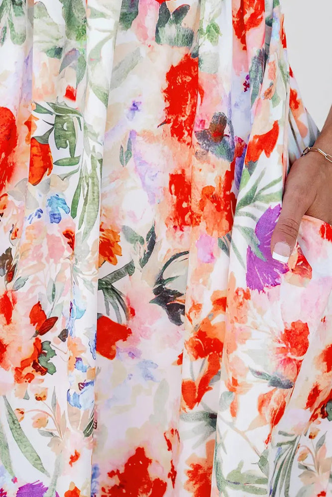 Pink Floral Double Ruffle Sleeve V Neck Mini Dress - LECCE