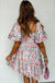 Pink Floral Puff Sleeve Square Neck Smock Ruffled Dress - LECCE