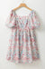Pink Floral Puff Sleeve Square Neck Smock Ruffled Dress - LECCE