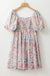 Pink Floral Puff Sleeve Square Neck Smock Ruffled Dress - LECCE