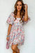 Pink Floral Puff Sleeve Square Neck Smock Ruffled Dress - LECCE
