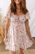 Pink Floral Ruffle Sleeve Front Tie Shirred Waist Mini Dress - LECCE
