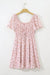 Pink Floral Ruffle Sleeve Front Tie Shirred Waist Mini Dress - LECCE