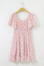 Pink Floral Ruffle Sleeve Front Tie Shirred Waist Mini Dress - LECCE