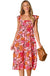 Pink Floral Square Neck Ruffled Flutter Sleeve Tiered Midi Dress - LECCE