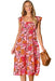 Pink Floral Square Neck Ruffled Flutter Sleeve Tiered Midi Dress - LECCE