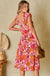 Pink Floral Square Neck Ruffled Flutter Sleeve Tiered Midi Dress - LECCE