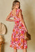 Pink Floral Square Neck Ruffled Flutter Sleeve Tiered Midi Dress - LECCE