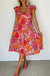 Pink Floral Square Neck Ruffled Flutter Sleeve Tiered Midi Dress - LECCE