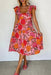 Pink Floral Square Neck Ruffled Flutter Sleeve Tiered Midi Dress - LECCE