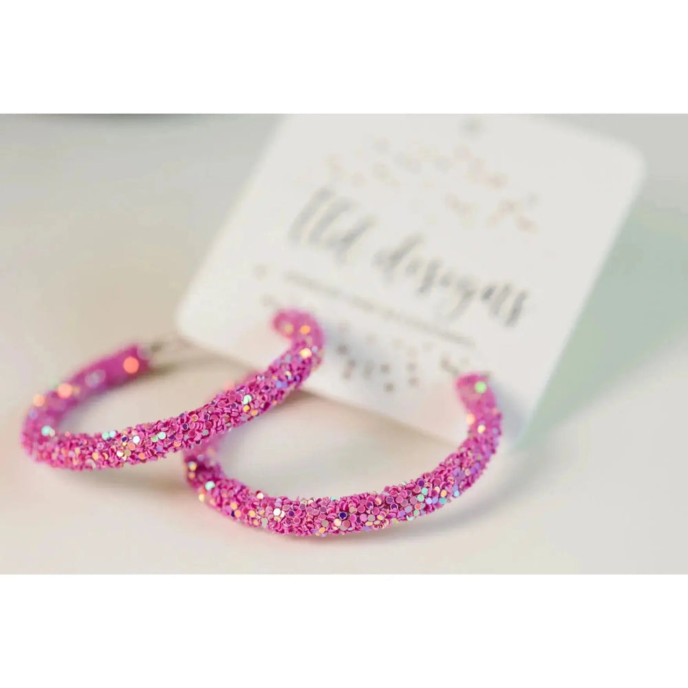 Pink Glitter Hoops Earrings - LECCE