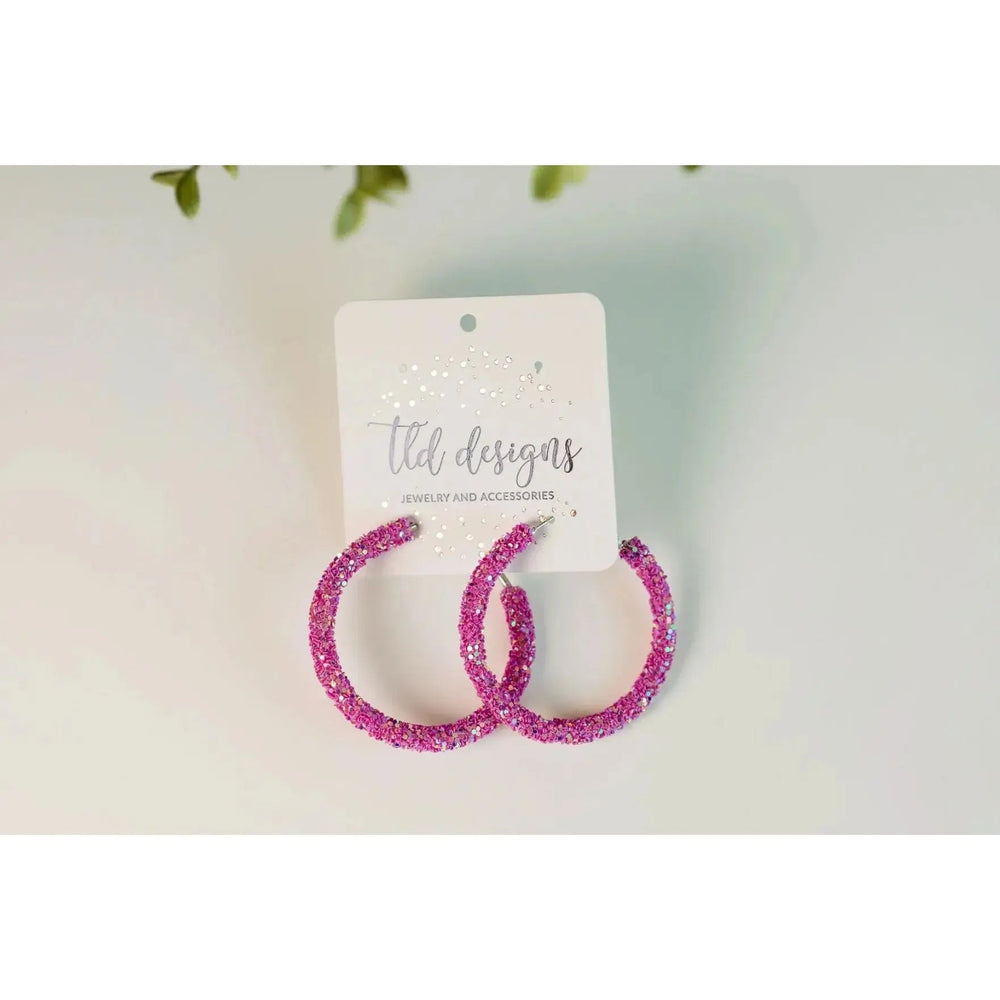 Pink Glitter Hoops Earrings - LECCE