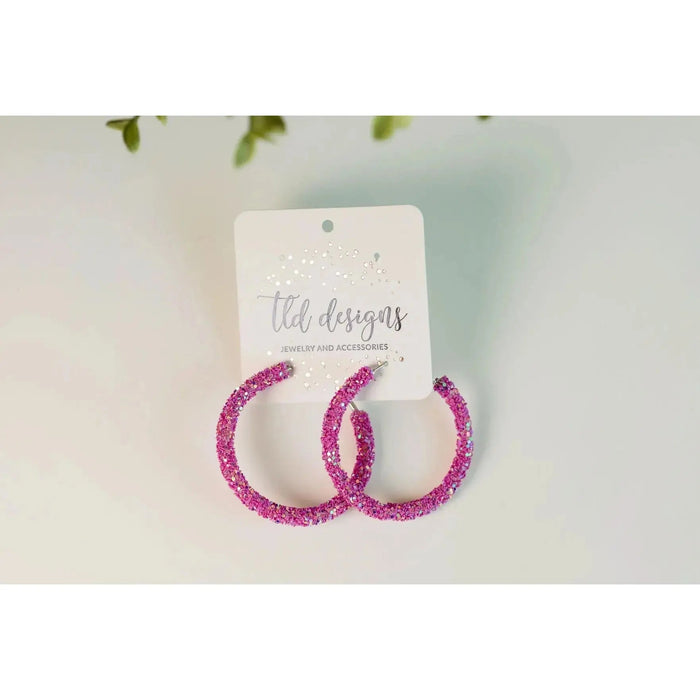 Pink Glitter Hoops Earrings - LECCE