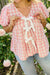 Pink Plaid Lace Bow Knot Blouse - LECCE