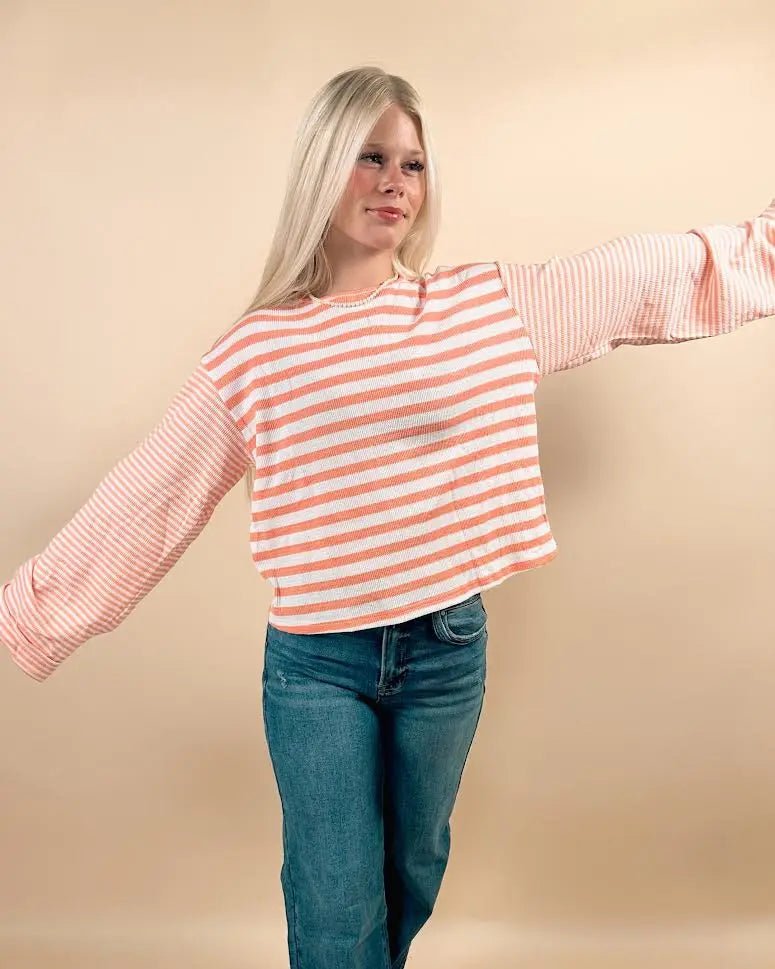 Pink Stripe Textured Long Sleeve Top - LECCE