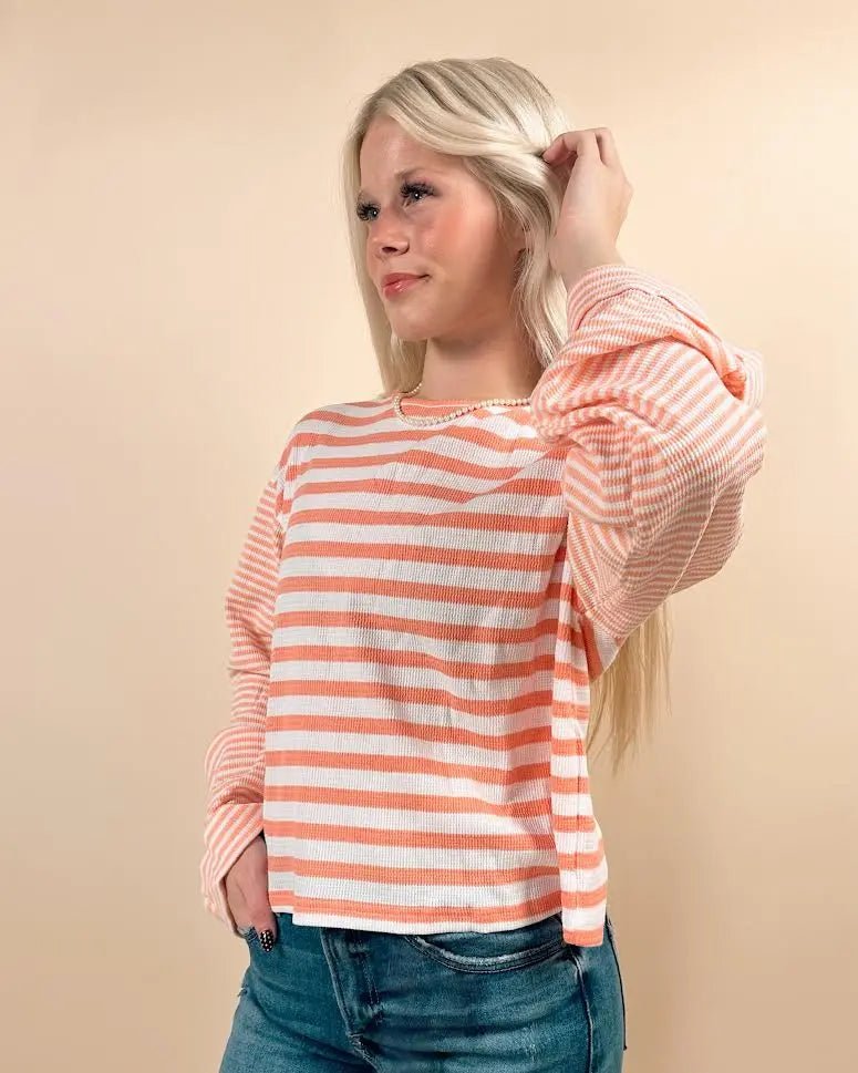 Pink Stripe Textured Long Sleeve Top - LECCE