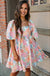 Pink Summer Floral Square Neck Puff Sleeve Babydoll Dress - LECCE
