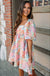 Pink Summer Floral Square Neck Puff Sleeve Babydoll Dress - LECCE