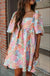 Pink Summer Floral Square Neck Puff Sleeve Babydoll Dress - LECCE