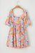 Pink Summer Floral Square Neck Puff Sleeve Babydoll Dress - LECCE