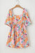 Pink Summer Floral Square Neck Puff Sleeve Babydoll Dress - LECCE