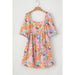 Pink Summer Floral Square Neck Puff Sleeve Babydoll Dress - LECCE