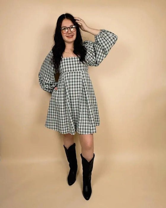 Plaid Babydoll Dress With Smocking Back Detail - LECCE