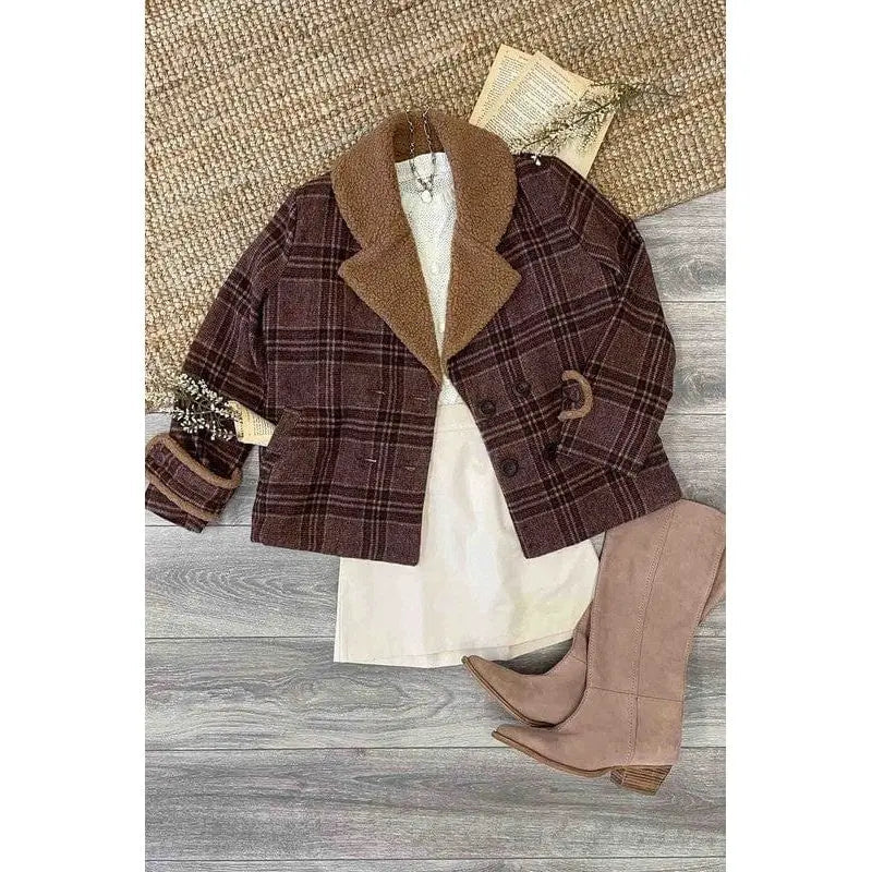 Chaqueta de pelo sintético a cuadros