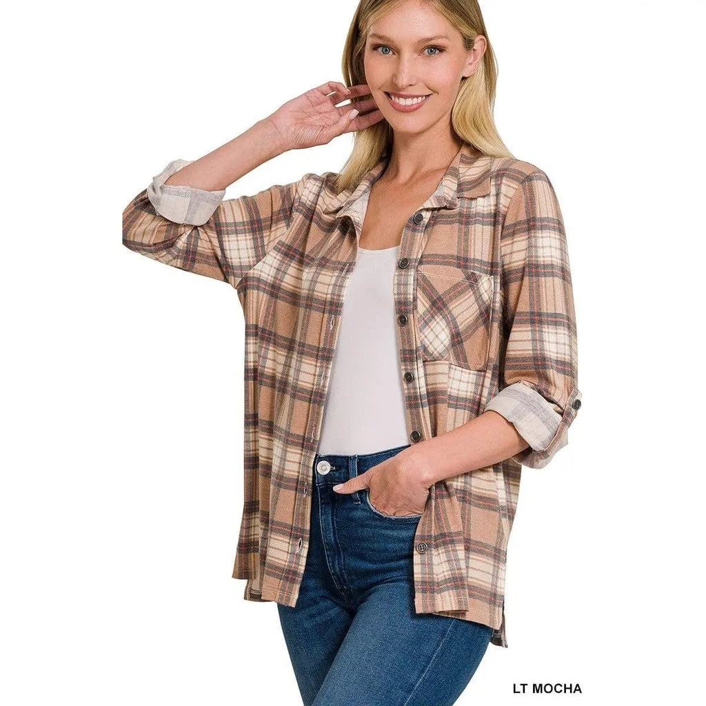 Sobrecamisa de manga larga enrollable a cuadros