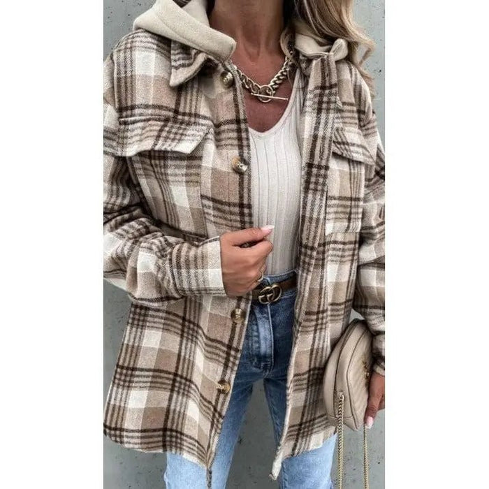 Plaid Shacket Jacket Coat With Detachable Hood - LECCE