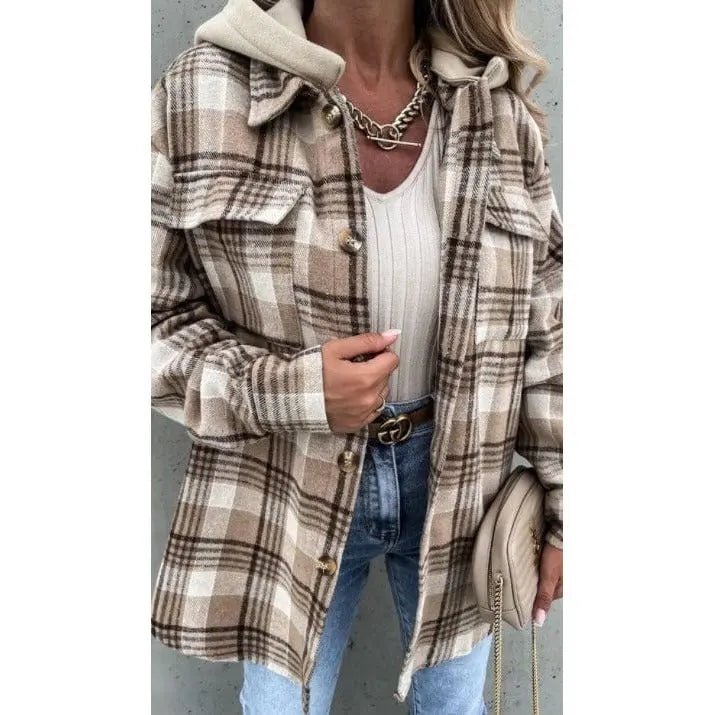 Abrigo estilo chaqueta estilo chaqueta a cuadros con capucha desmontable