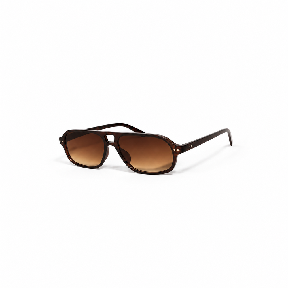 Brown tortoise plastic aviator sunglasses on white background